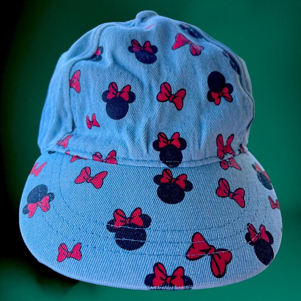 Disney INFANT Hat Vintage All Over Print Strapback Minnie Mouse Bows Denim style
